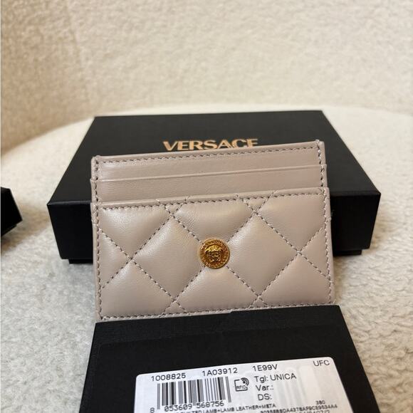 Versace Beige Quilted Card Holder with Gold Accent - Picture 4 of 4
